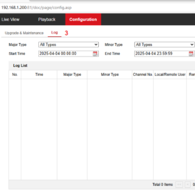 Xem log đầu ghi, camera Hikvision